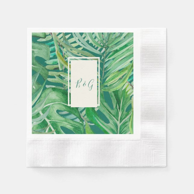 emerald greenery tropical wedding napkin (Front)
