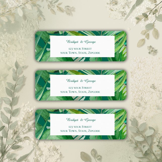 emerald greenery tropical wedding return adress  address label (Creator Uploaded)