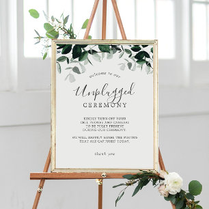 Emerald Greenery Unplugged Ceremony Sign