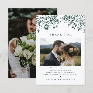 Emerald Greenery Vintage Botanical Simple Wedding  Thank You Card