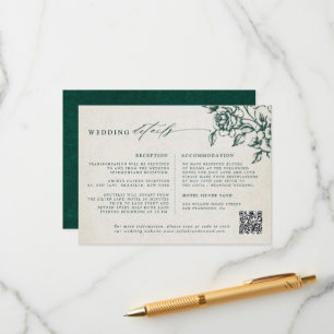 Emerald Greenery Vintage Botanical Wedding Details Enclosure Card