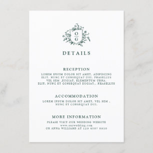 Emerald Greenery Vintage Botanical Wedding Details Enclosure Card