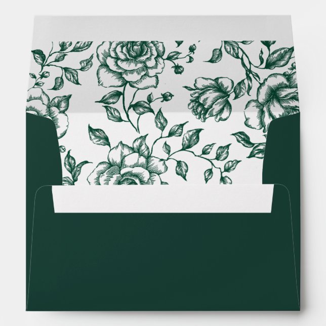 Emerald Greenery Vintage Botanical Wedding Envelope (Back (Bottom))
