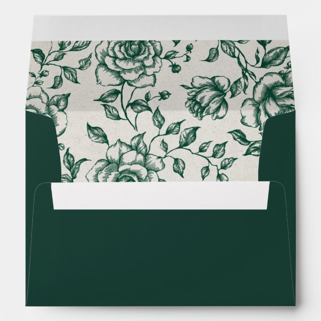 Emerald Greenery Vintage Botanical Wedding Envelope (Back (Bottom))