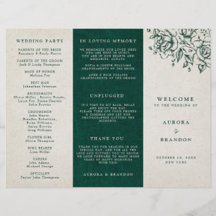 Emerald Greenery Vintage Botanical Wedding Program