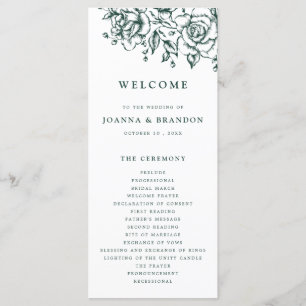 Emerald Greenery Vintage Botanical Wedding Program