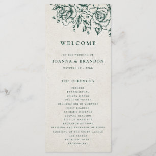 Emerald Greenery Vintage Botanical Wedding Program