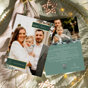 Emerald Greenery Vintage Christmas Family Portrait Foil Holiday Card