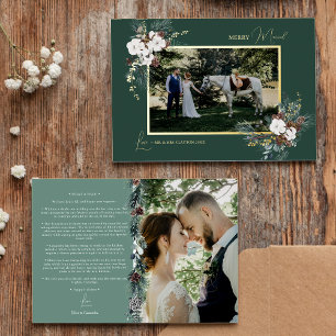 Emerald Greenery Vintage Merry Married Photo Foil Holiday Card