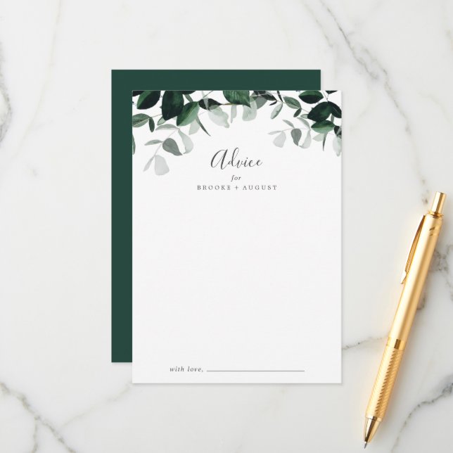 Emerald Greenery Wedding Advice Card (Front/Back In Situ)
