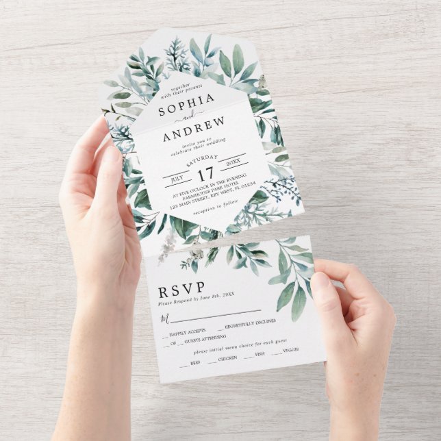 Emerald Greenery Wedding All In One Invitation (Tearaway)