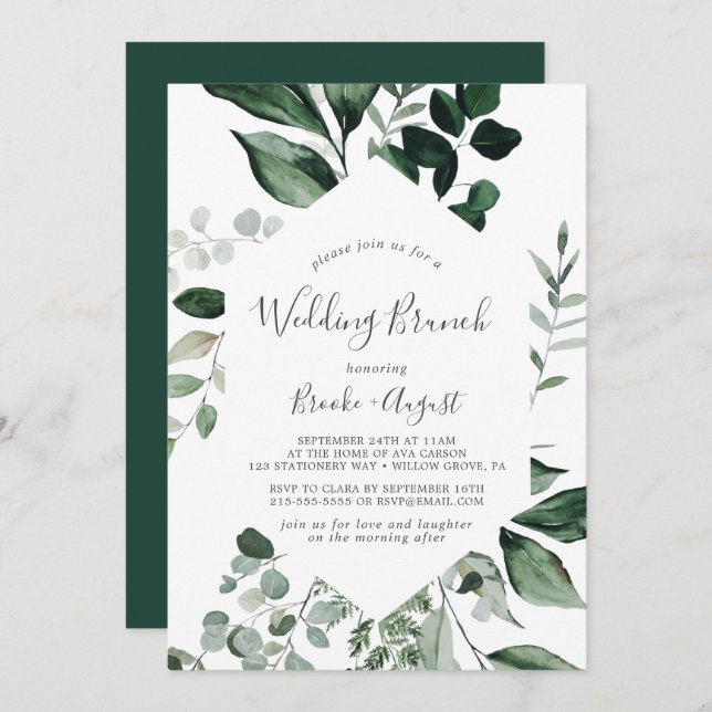 Emerald Greenery Wedding Brunch Invitation (Front/Back)