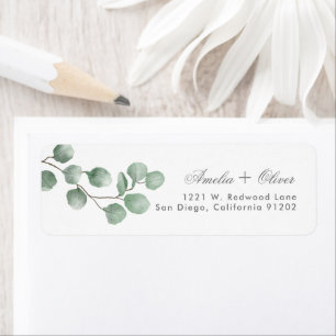 Emerald Greenery wedding couple Return Addres Address Label