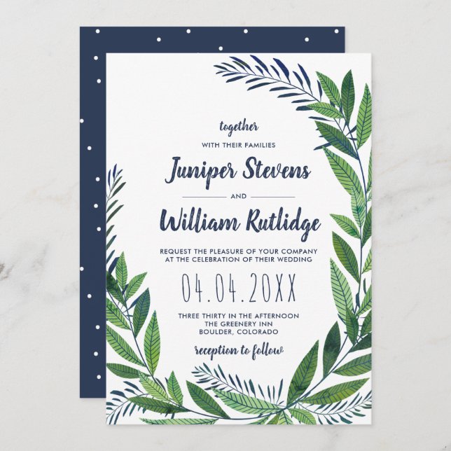 Emerald Greenery Wedding Invitation (Front/Back)