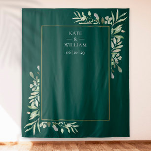 Emerald Greenery Wedding Photo Booth Backdrop Tapestry