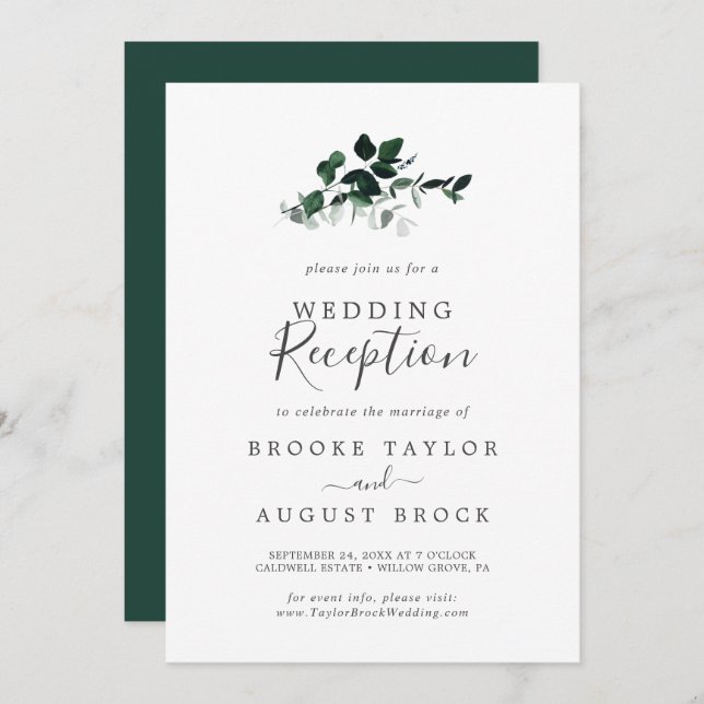 Emerald Greenery Wedding Reception Invitation (Front/Back)
