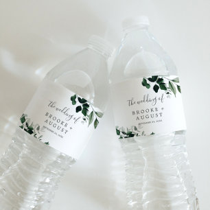 Emerald Greenery Wedding Water Bottle Label