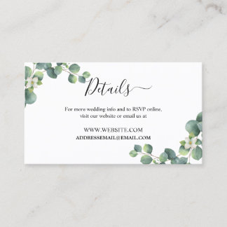Emerald Greenery Wedding Website Details Card