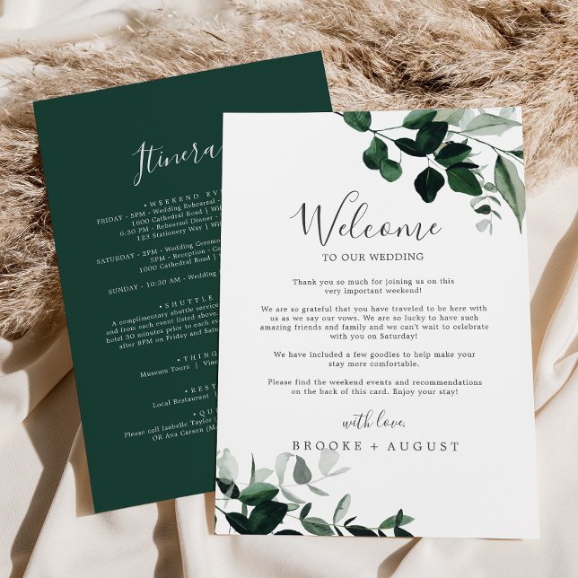 Emerald Greenery Wedding Welcome Letter Itinerary (Creator Uploaded)