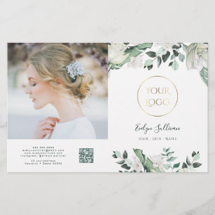 emerald greenery white flowers bifold brochure