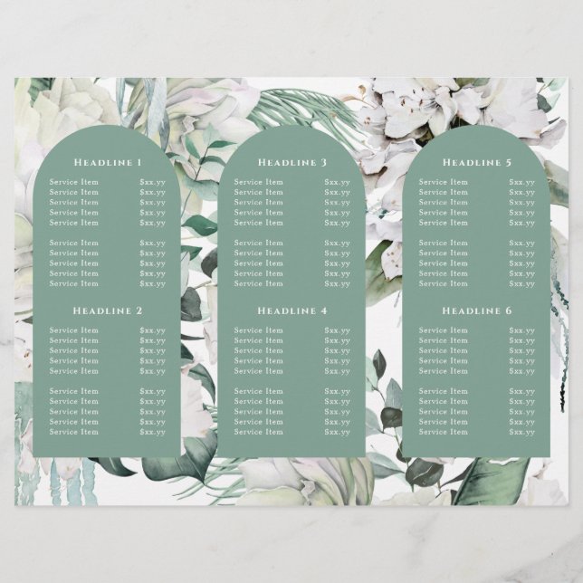 emerald greenery white flowers elegant brochure (Back)