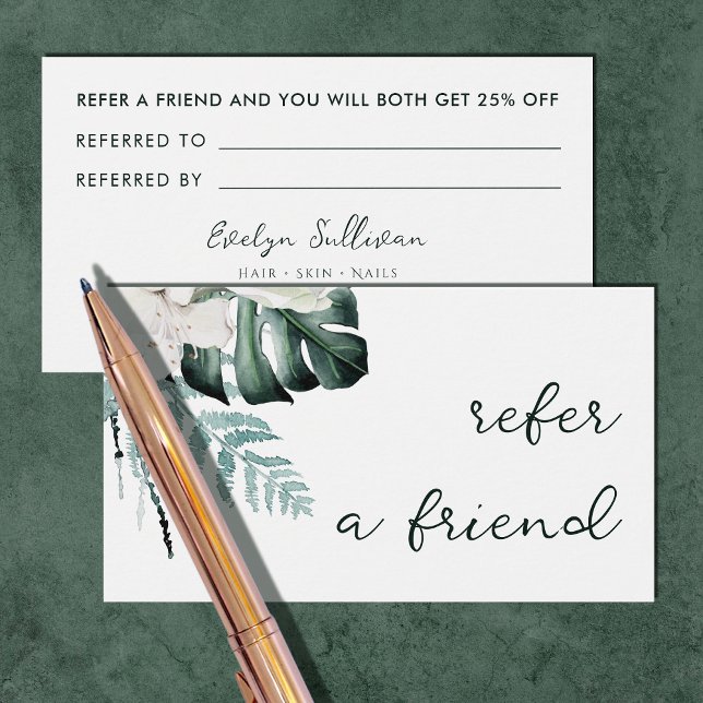 emerald greenery white flowers referral card (Creator Uploaded)