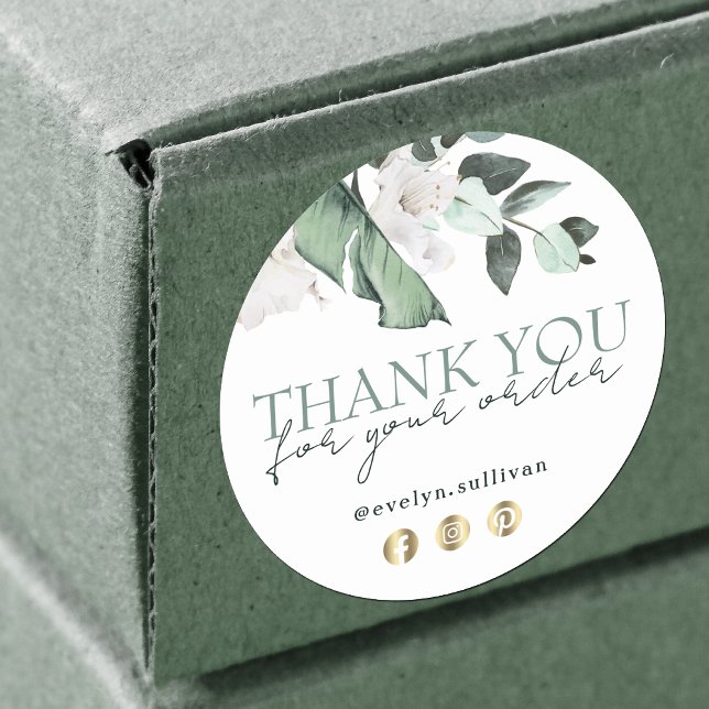 emerald greenery white flowers thank you sticker (Creator Uploaded)