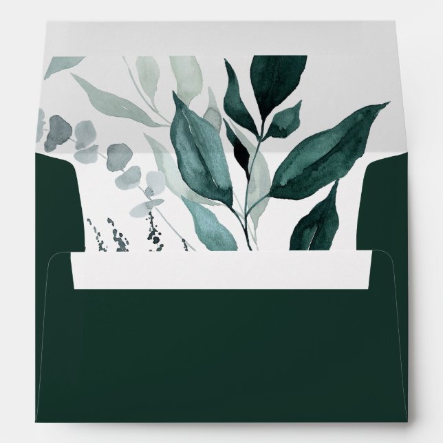 Emerald Greenery Woodland Leaf Wedding Invitation Envelope (Back (Bottom))