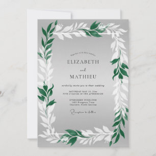 Emerald Grey Leafy Wedding Invitation