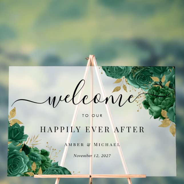 Emerald Happily Ever After Wedding Acrylic Sign (Neutral)