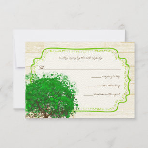 Emerald Heart Leaf Tree Barn Wood Wedding RSVP Card
