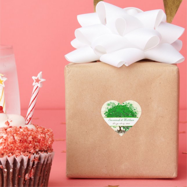 Emerald Heart Leaf Tree Barn Wood Wedding Seal (Party)