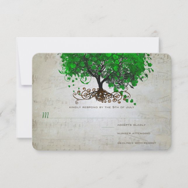 Emerald Heart Leaf Tree Wedding Invites (Front)