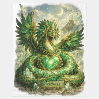 Emerald Heart of Quetzalcóatl | Feathered Serpent Fleece Blanket