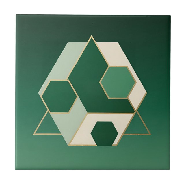 Emerald Hexagon Geometric Luxe Ceramic Tile (Front)