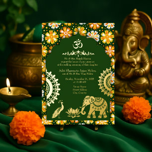 emerald hindu peacock lotus wedding gold script