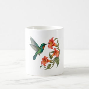 Emerald Hummingbird and Coral Trumpet Flowers Mug