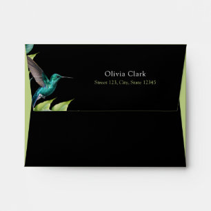 Emerald Hummingbird Tropical Leaves Wedding Envelope