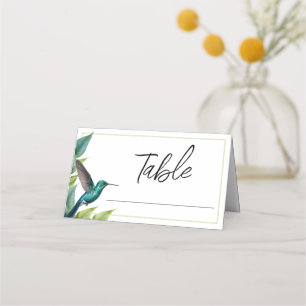 Emerald Hummingbird Tropical Leaves Wedding Place Card