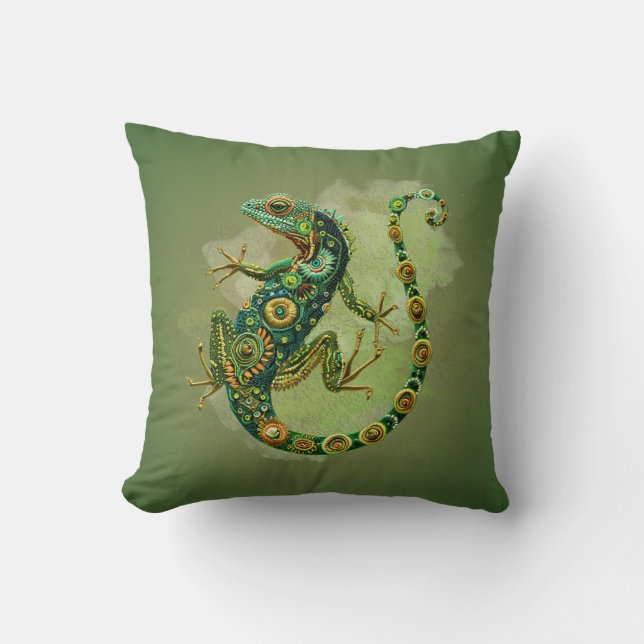 Emerald Iguana Pattern Throw Pillow  (Front)