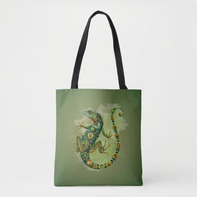 Emerald Iguana Pattern Tote Bag  (Front)