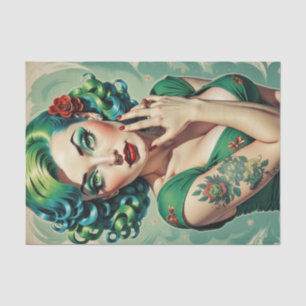 Emerald Ink Pin-Up Girl with Tattoos Decoupage Tissue Paper