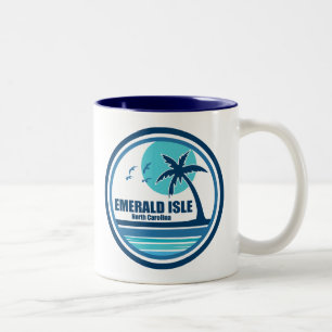 Emerald Isle North Carolina Palm Tree Birds Two-Tone Coffee Mug