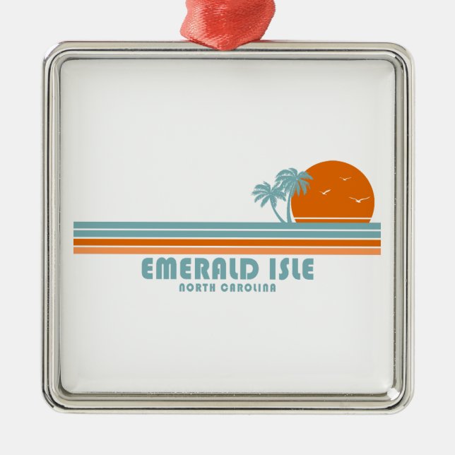 Emerald Isle North Carolina Sun Palm Trees Metal Ornament (Front)