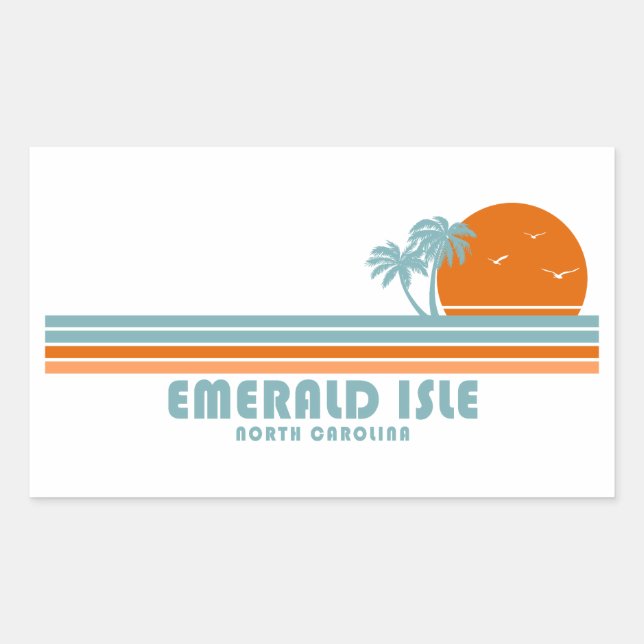 Emerald Isle North Carolina Sun Palm Trees Rectangular Sticker (Front)