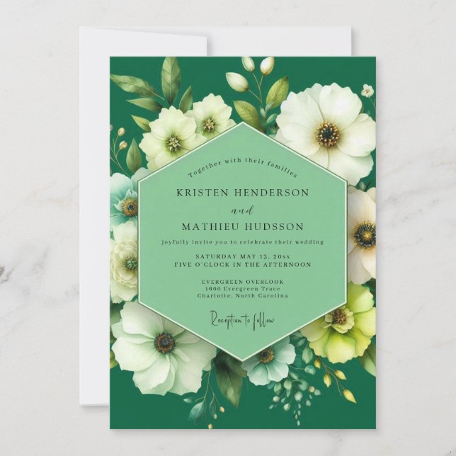 Emerald Ivory Anemone Wedding Invitation (Front)