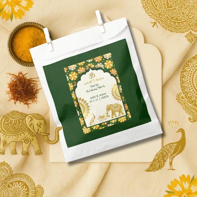 emerald ivory arch hindu motifs wedding thank you favour bag (Creator Uploaded)