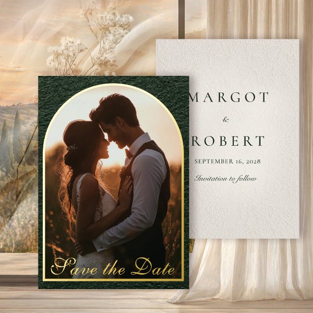 Emerald, Ivory & Gold Foil Photo Save the Date (Creator Uploaded)