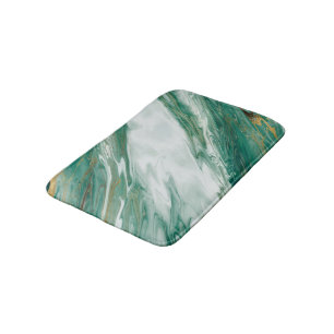 Emerald Jade Green Gold Accented Painted Marble Bath Mat