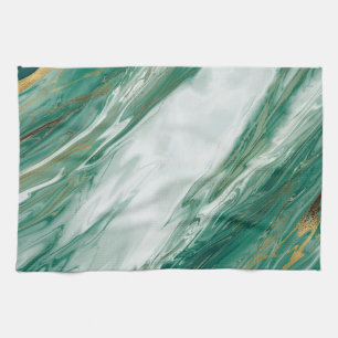 Emerald Jade Green Gold Accented Painted Marble Tea Towel